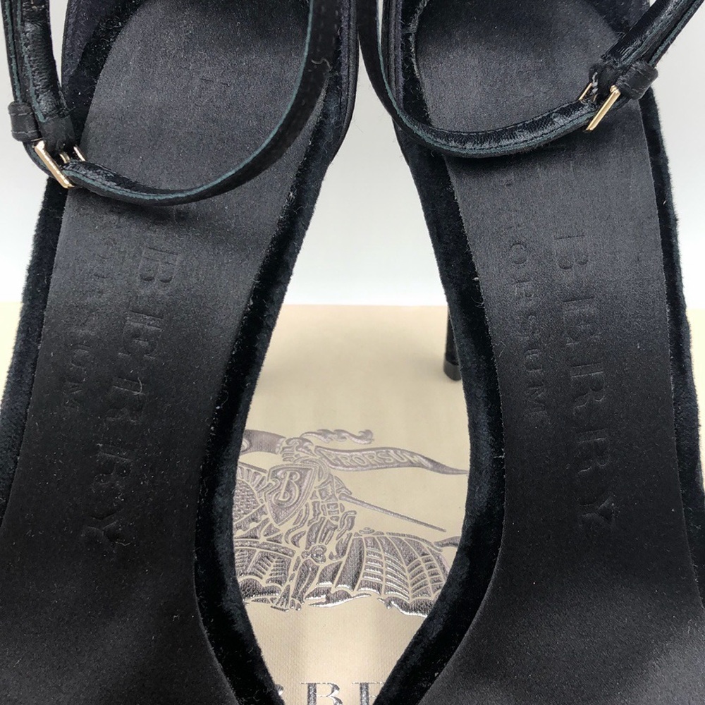 Burberry Black Suede Stiletto Sandals with Gold Accents - Picture 5 of 9